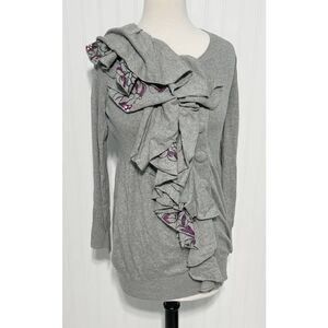Anthropologie Moth Winter Lei Long Ruffle‎ Button Up Wool Cardigan Gray Medium